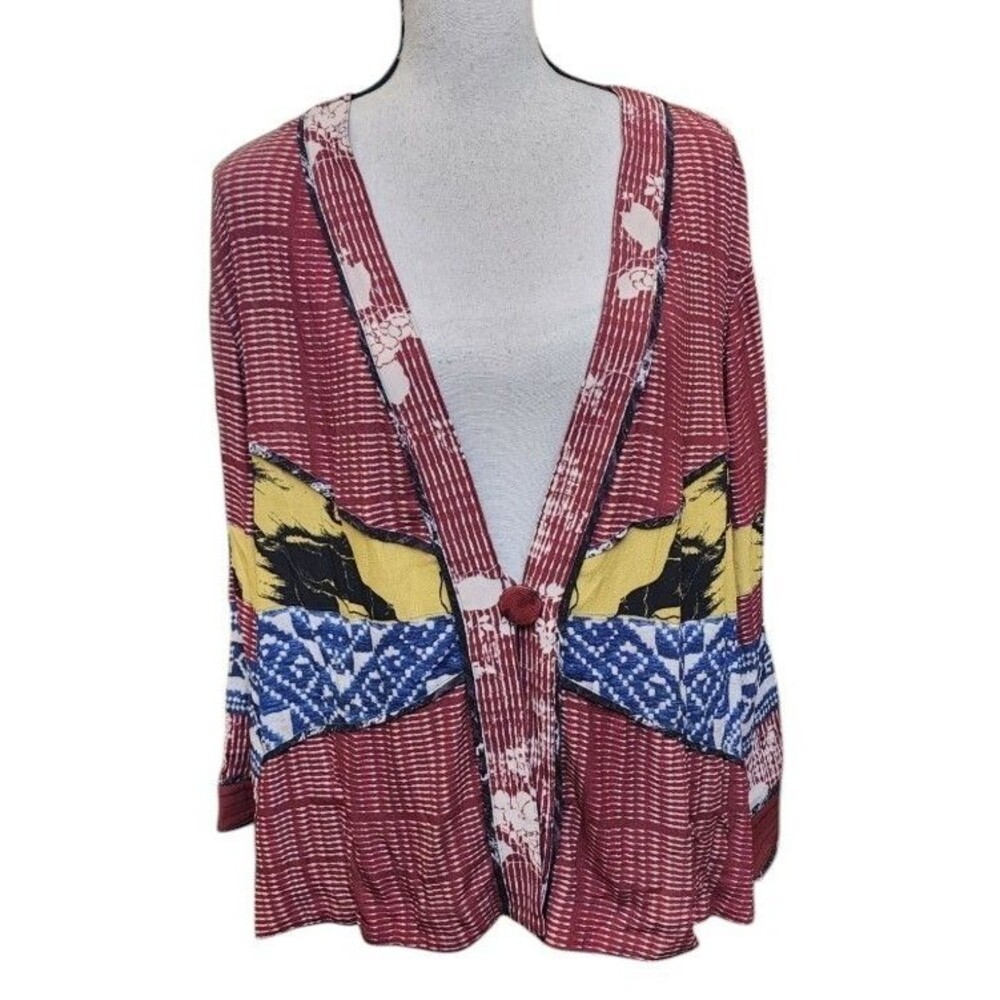 John Mark Artsy Boho One Button Top Size XL Flowy Long Sleeve Boho Viscose